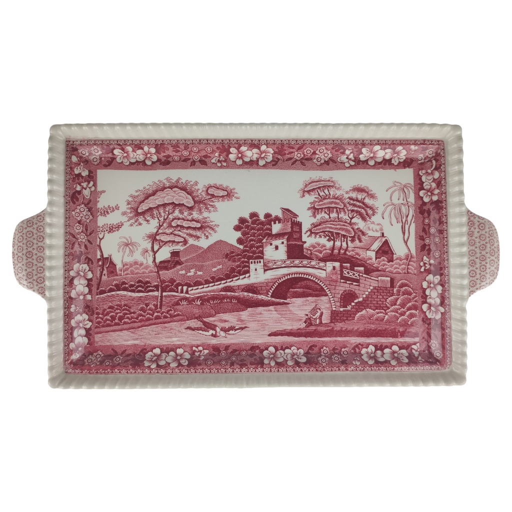 Tablett mit Griffen H 2,2 L 34 B 18,3 Spode Copeland Pink Tower Rot Keramik gebraucht-sehr gut L