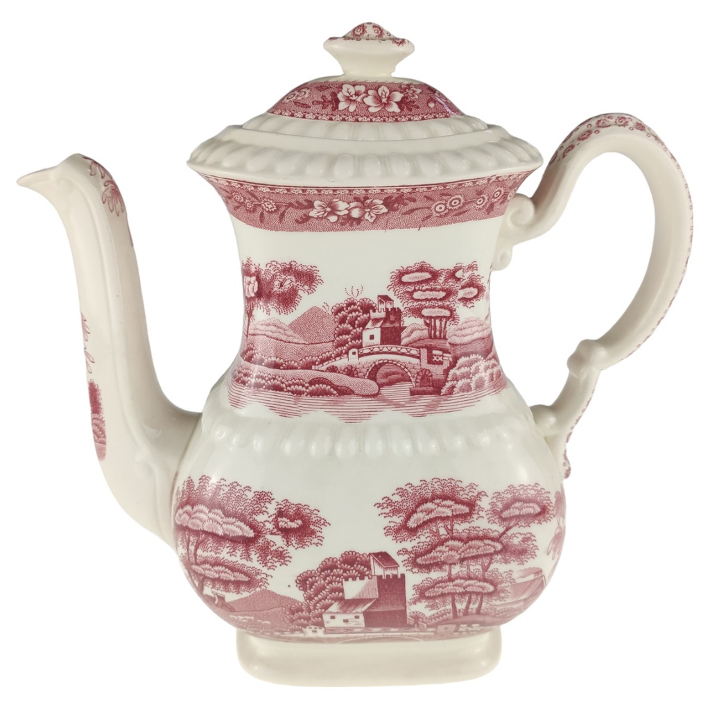 [1806062] Kaffeekanne 1,05 L H 18,3 B 11 Spode Copeland Pink Tower Rot Keramik gebraucht-gut