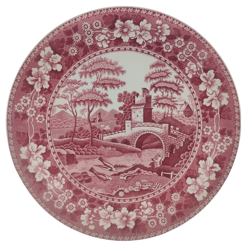 Tortenplatte D 31,7 Spode Copeland Pink Tower Rot Keramik gebraucht-sehr gut