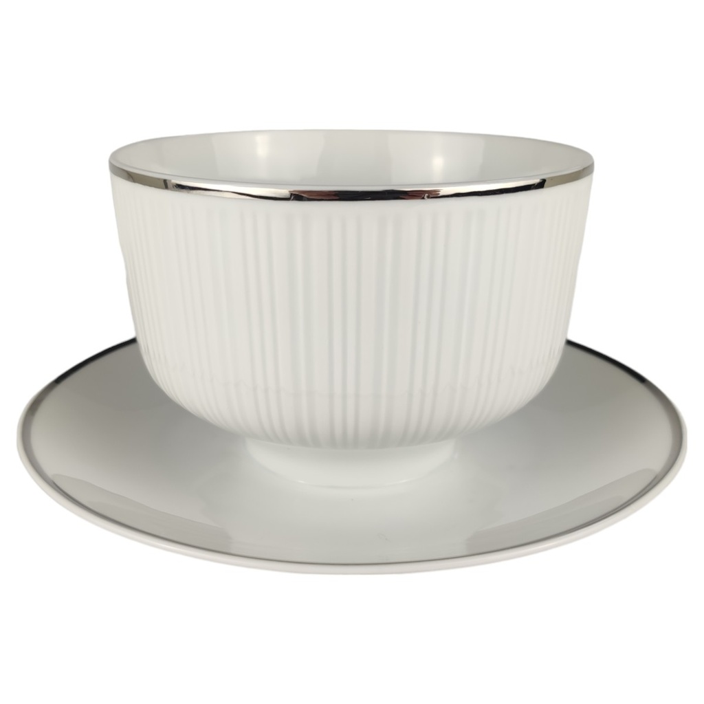 [1806086] Sauciere H 8 D 16 1tlg. Hutschenreuther Relief Platinrand Porzellan gebraucht-sehr gut