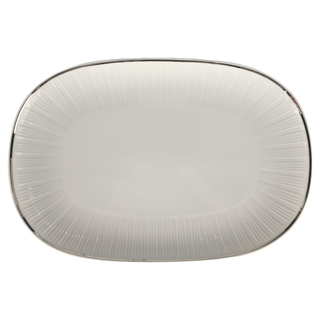 [1806089] Servierplatte L 28 B 19 Hutschenreuther Relief Platinrand Porzellan gebraucht-gut
