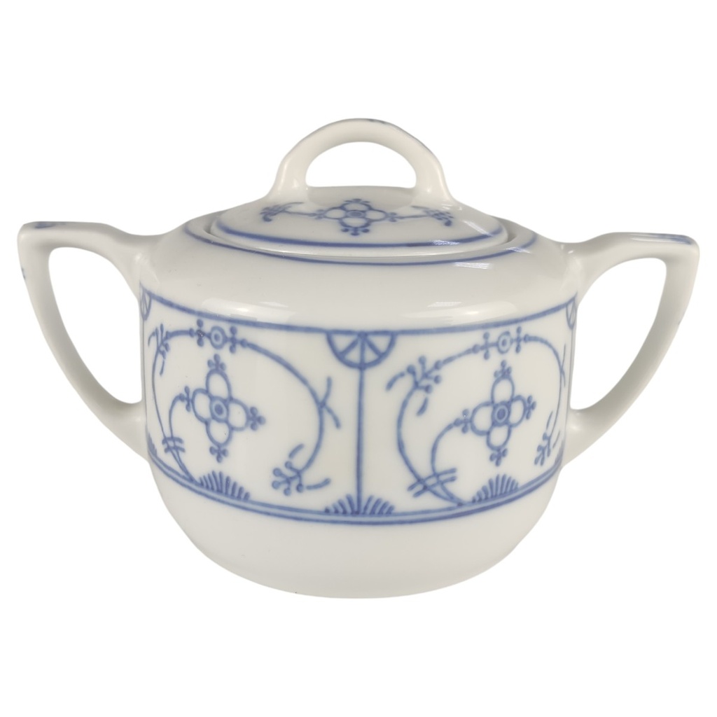 [1806168] Zuckerdose H 7,8 L 13,2 B 8,3 Jaeger & Co Indisch Blau Strohblume Porzellan gebraucht-sehr gut