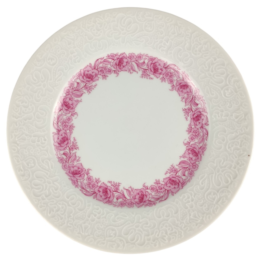 Kuchenteller Dessertteller Frühstücksteller 19,2 cm Hutschenreuther Petra Relief roter Blumenkranz gebraucht - sehr gut
