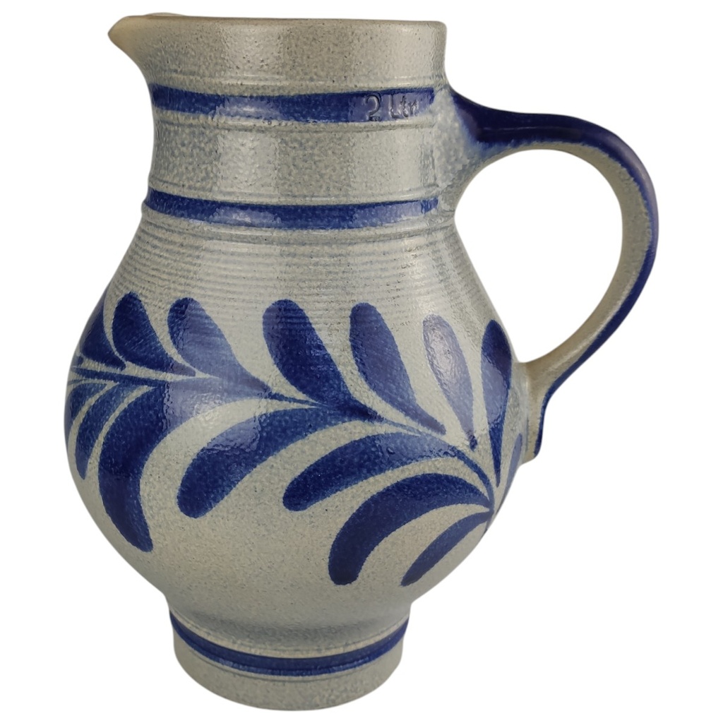 [1806386] Henkelkrug Krug Weinkrug 2 L Westerwälder Salzglasur Floralmotiv Kobaltblau Steinzeug