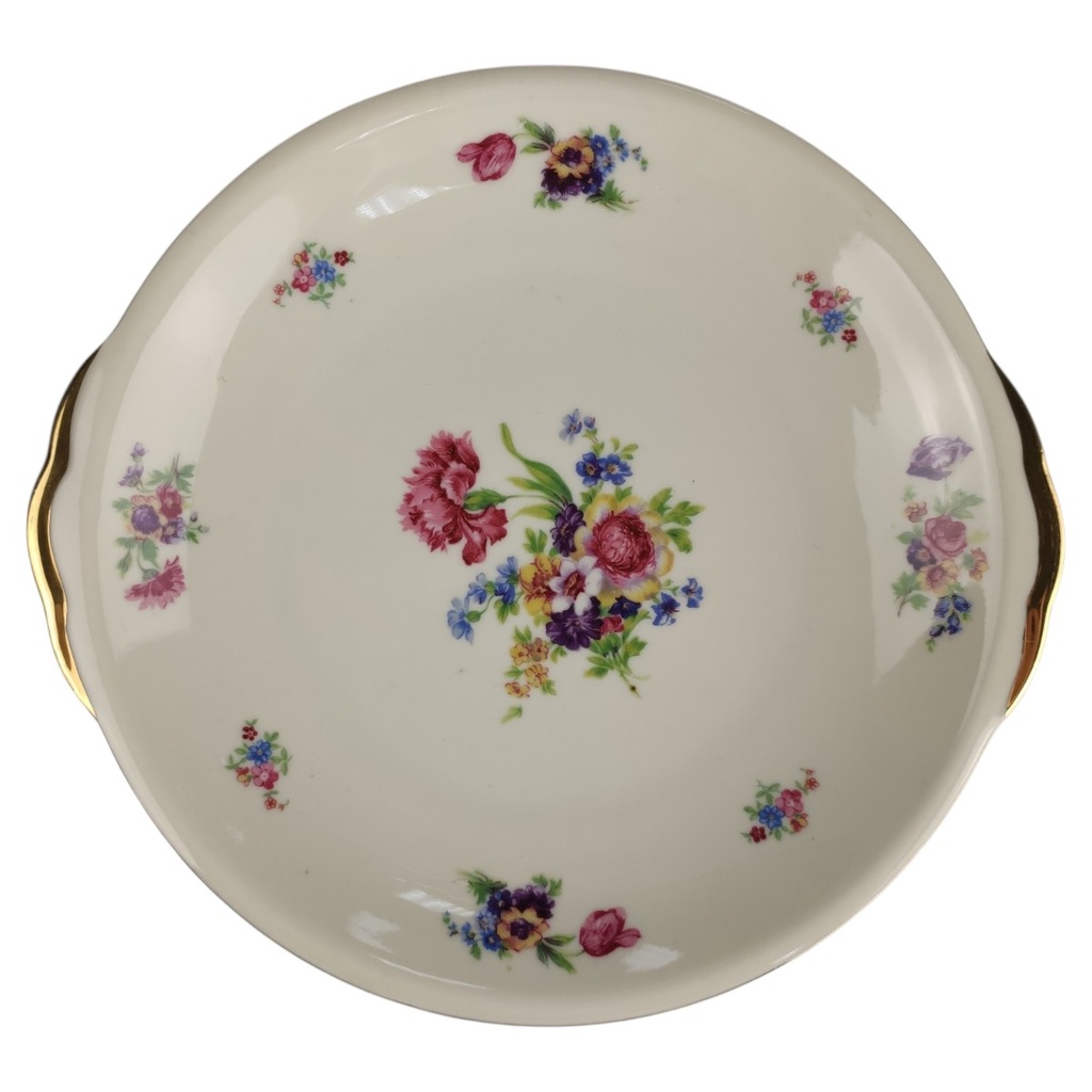 [1818378] Henkelschale 18,5 cm Seltmann Vohenstrauß Blumendekor Goldrand gebraucht - sehr gut
