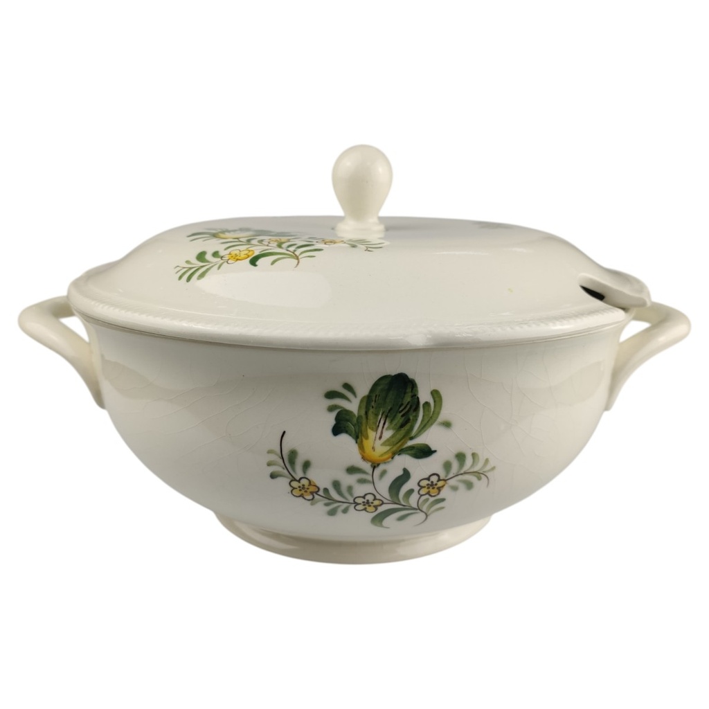 [1819005] Suppenterrine mit Deckel 2,2 L VEB Dresden Blumendekor grün gelb Blumen gebraucht - gut