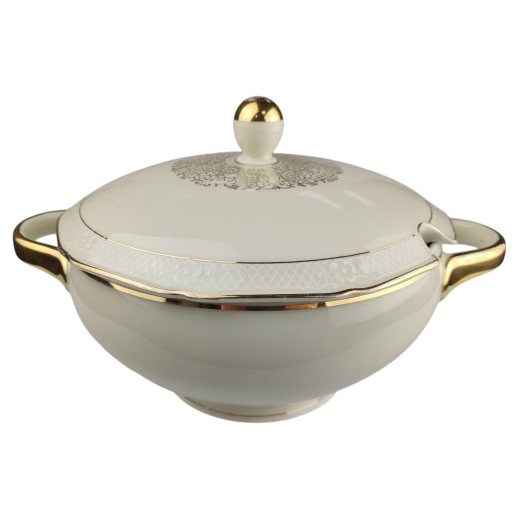 [1819009] Suppenterrine 2,6 L Schaller Elfenbein Relief Golddekor Beige gebraucht - gut
