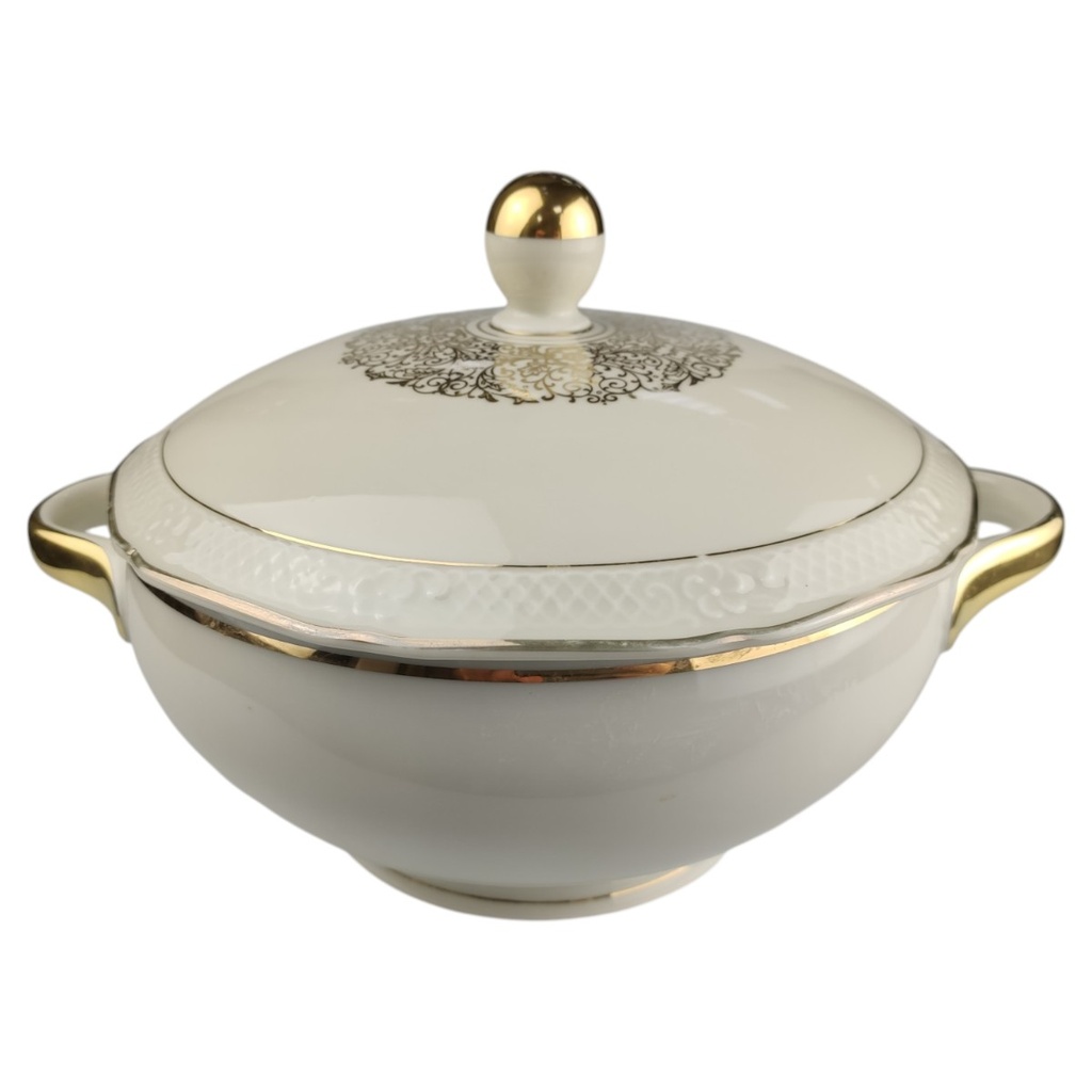 [1819010] Ragoutterrine 1,7 L Schaller Elfenbein Relief Golddekor Beige gebraucht - gut