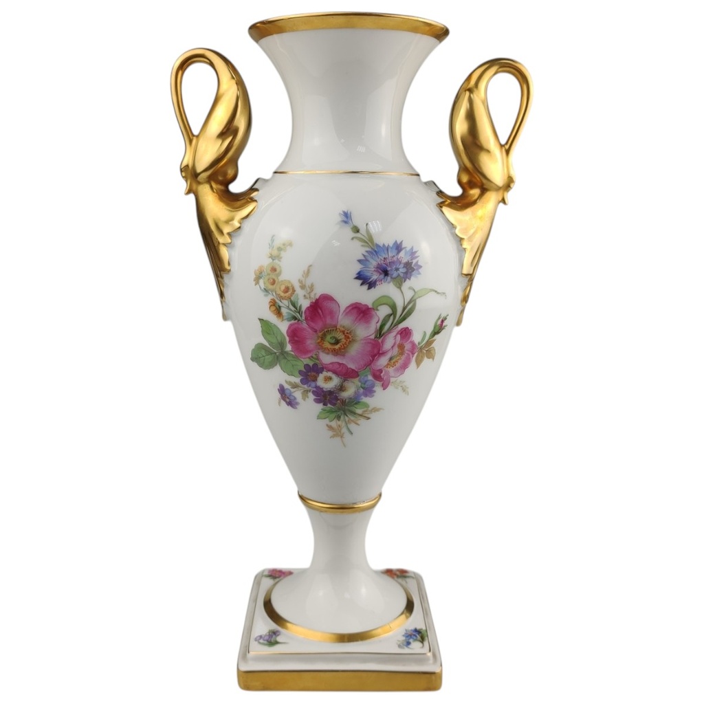 [1820880] Vase Pokalvase 23,6 cm Alka Kunst Meißen Blumen Golddekor gebraucht - sehr gut