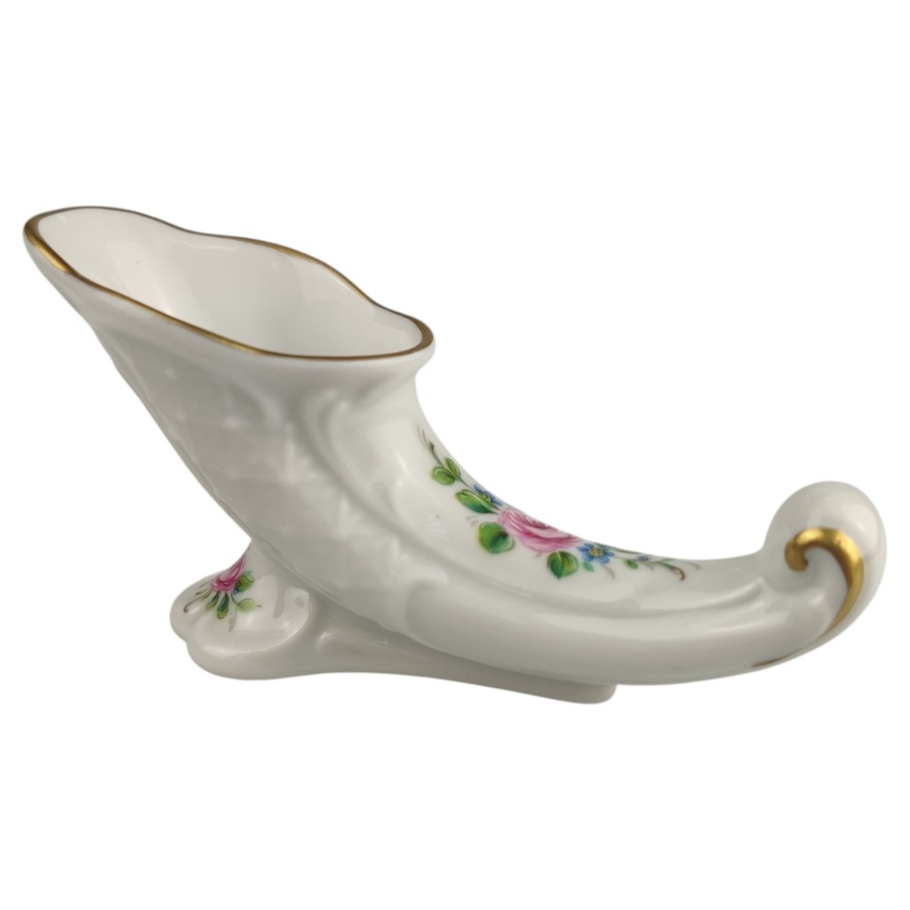 [1820891] Hornvase Lindner Blumendekor Goldrand gebraucht - sehr gut
