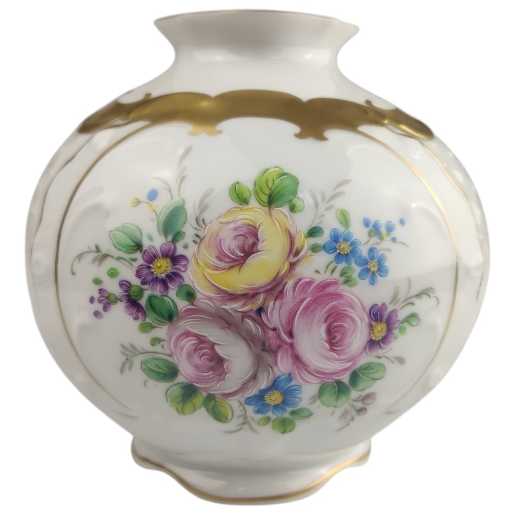 [1821848] Kugelvase 12 cm Lindner Blumendekor Goldrand gebraucht - sehr gut