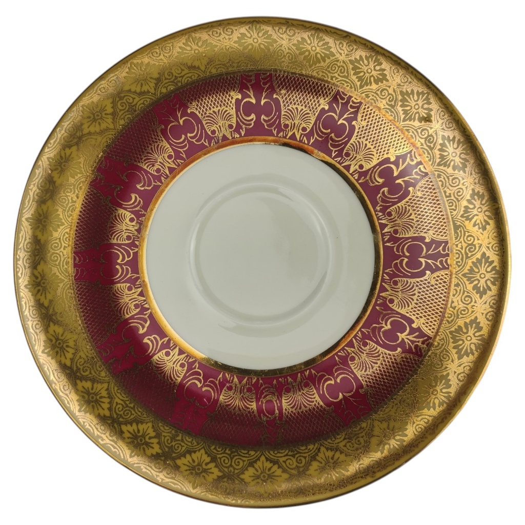 Untertasse für Tee 15 cm Schaller Rot Golddekor gebraucht - gut