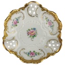 Schale Schälchen Durchbruchschale mini 11 cm Lindner Porzellan Blumendekor Goldrand gebraucht - sehr gut