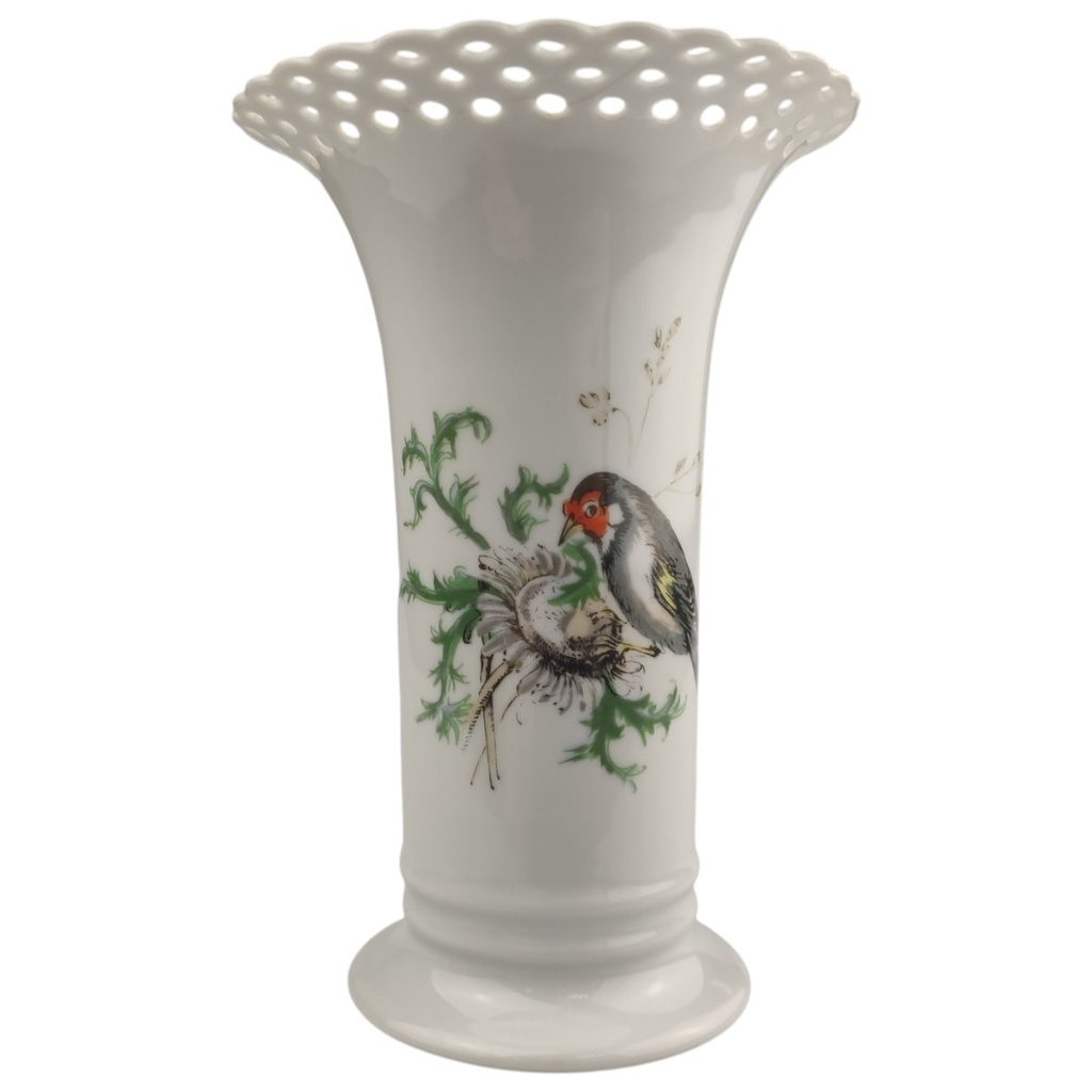 [1823036] Tischvase Durchbrucharbeit 15 cm Wallendorf Blumendekor Vogel Porzellan gebraucht - sehr gut