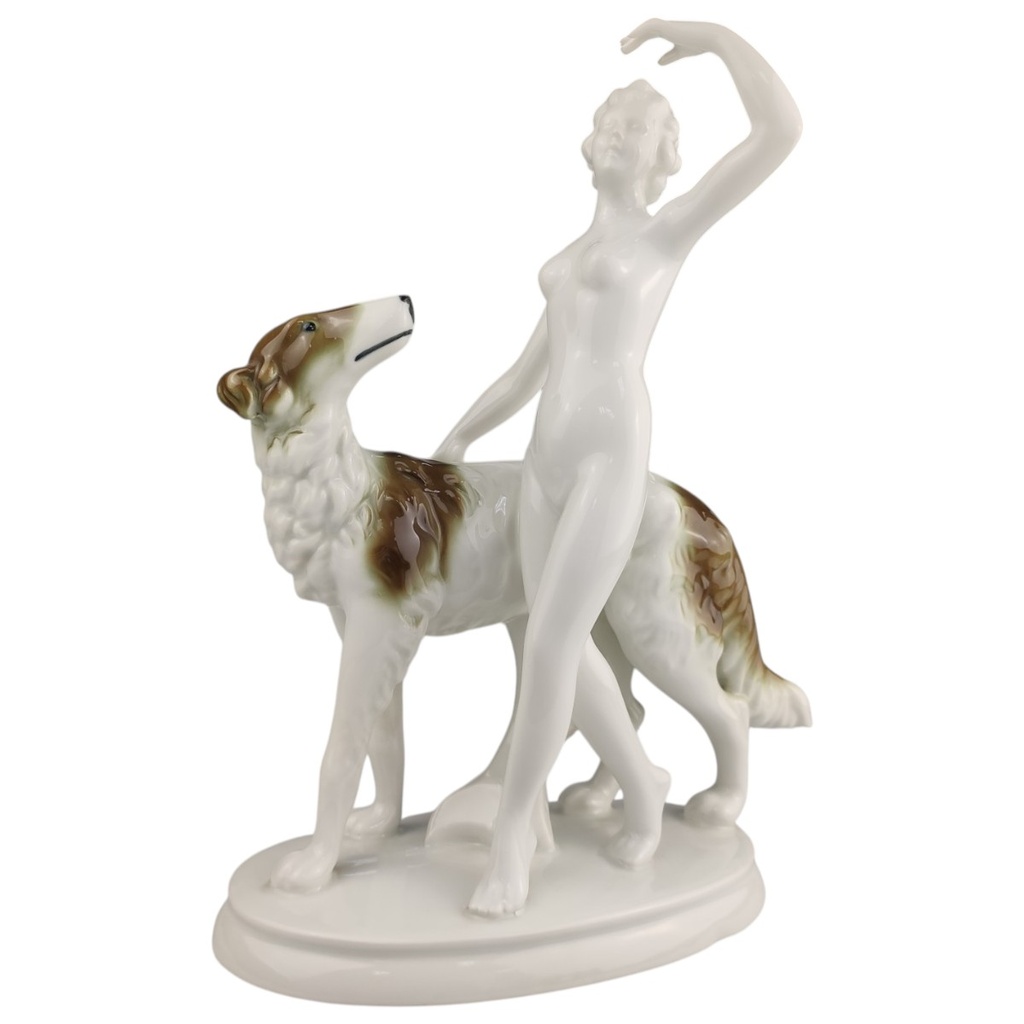 [1823044] Figur Skulptur Gerold Porzellan Frau mit Windhund Hund gebraucht - sehr gut