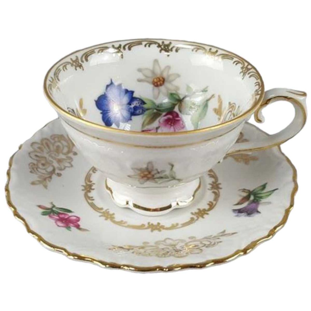 [458110496] Mokkatasse mit Untertasse Tasse Espressotasse Golddekor Schumann Bavaria gebraucht - gut