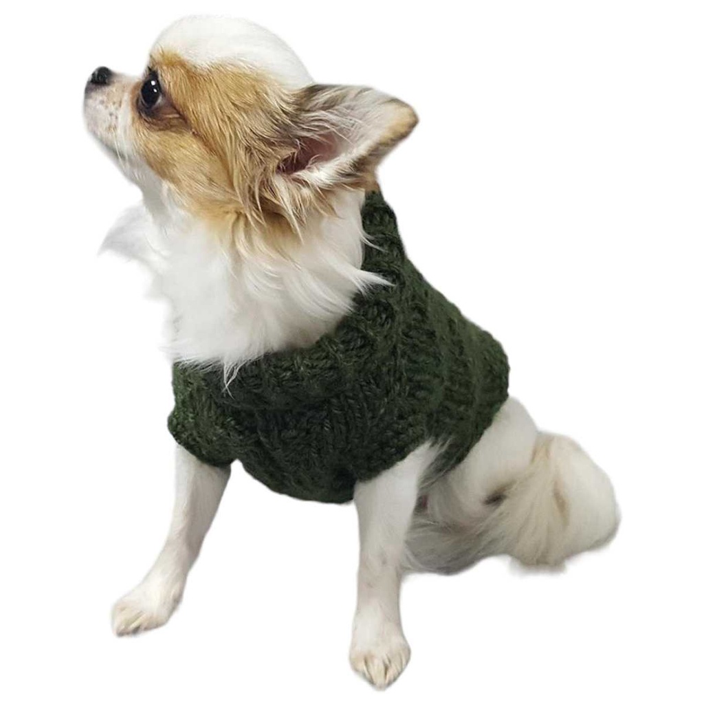 [458110497] Chihuahua Hundebekleidung Pullover grün Handarbeit Gr. S (bis 2,5 kg)