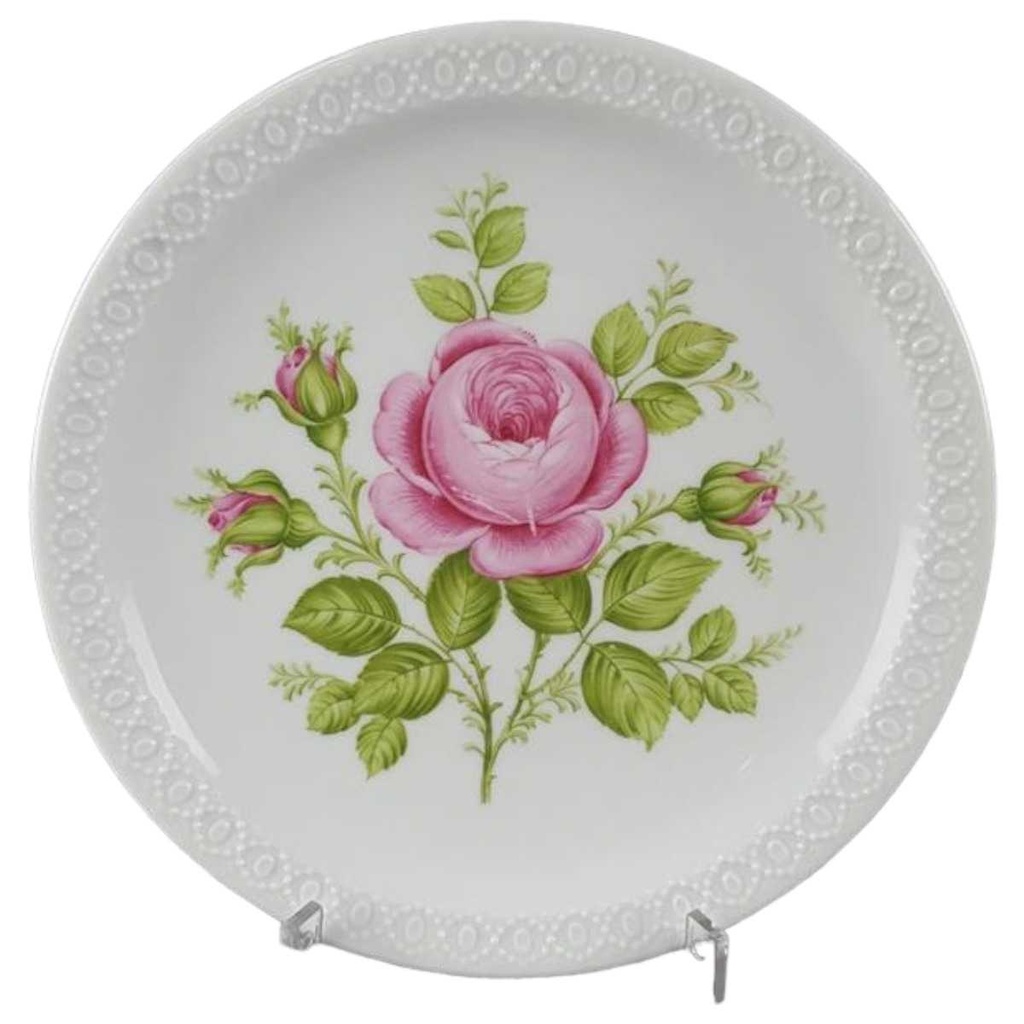 [458110499] Kuchenteller Dessertteller 19,5 cm Schumann Arzberg Reliefrand rosa Rose gebraucht - akzeptabel