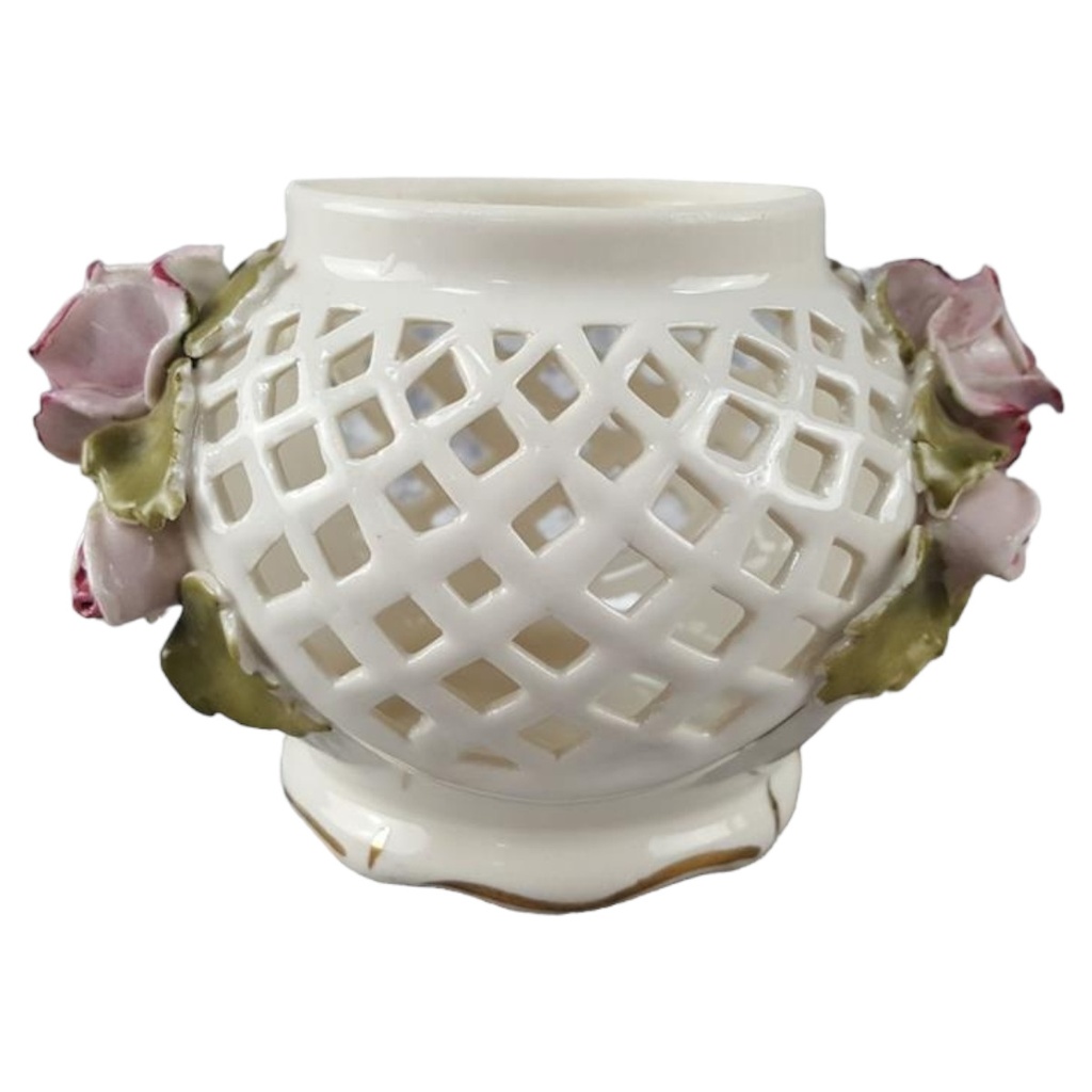 Brody Parc Poland Rosendekor Durchbrucharbeit Vase Dose H 7,9 B 12,4 cm