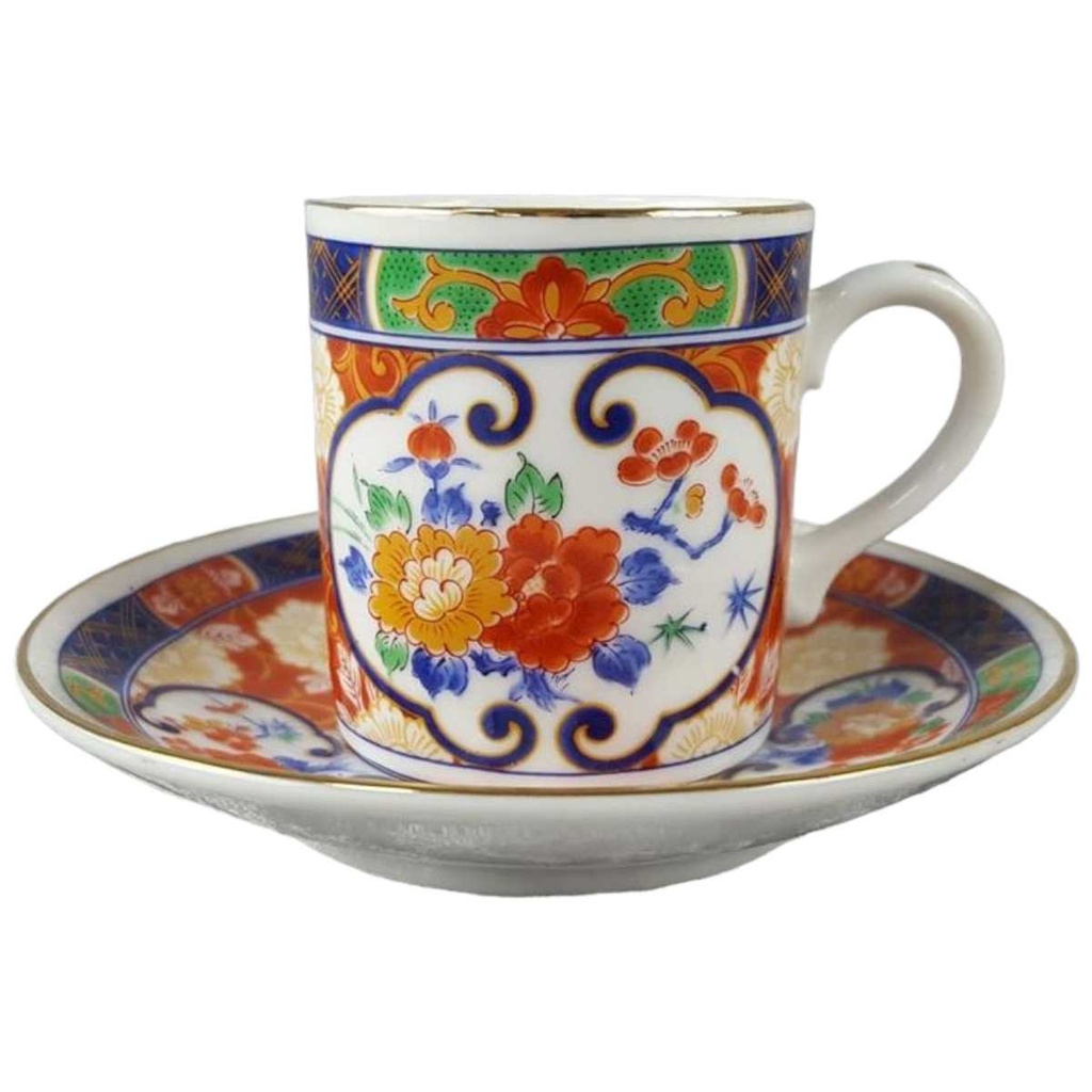 [458110515] Mokkatasse mit Untertasse Tasse Espressotasse & Goldrand Schirmer Porzellan Einzelteile bunte Blumen gebraucht - sehr gut