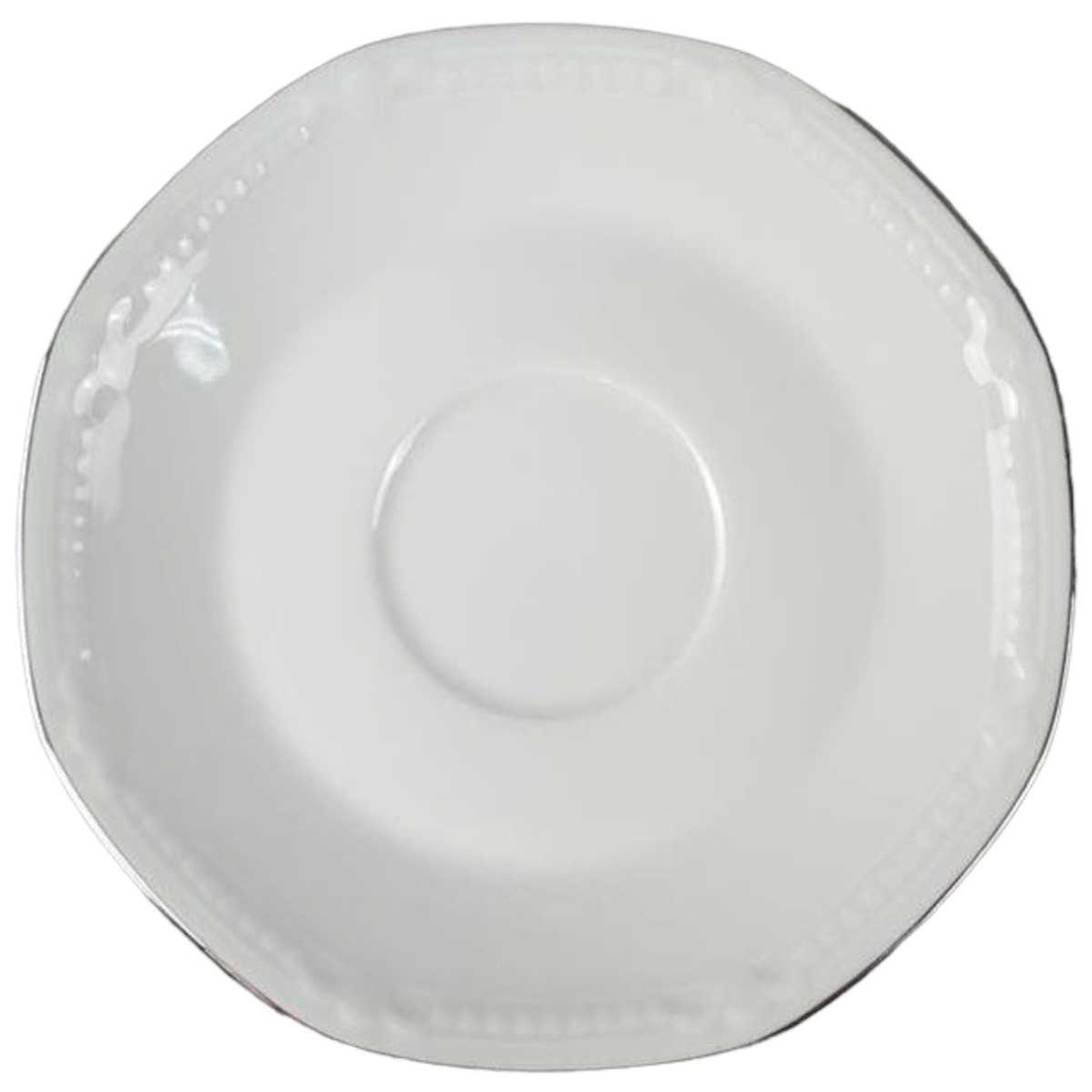 [458110523] Untertasse für Kaffee 14,9 cm Mitterteich Form 2040 Sissi Weiß Platinrand gebraucht - gut