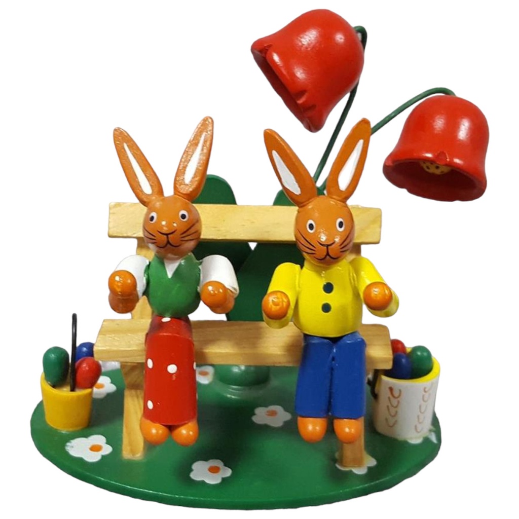 [458110577] Figur Dekoration Osterhaasenpaar Holz Bunt H 8,9 cm Ostern