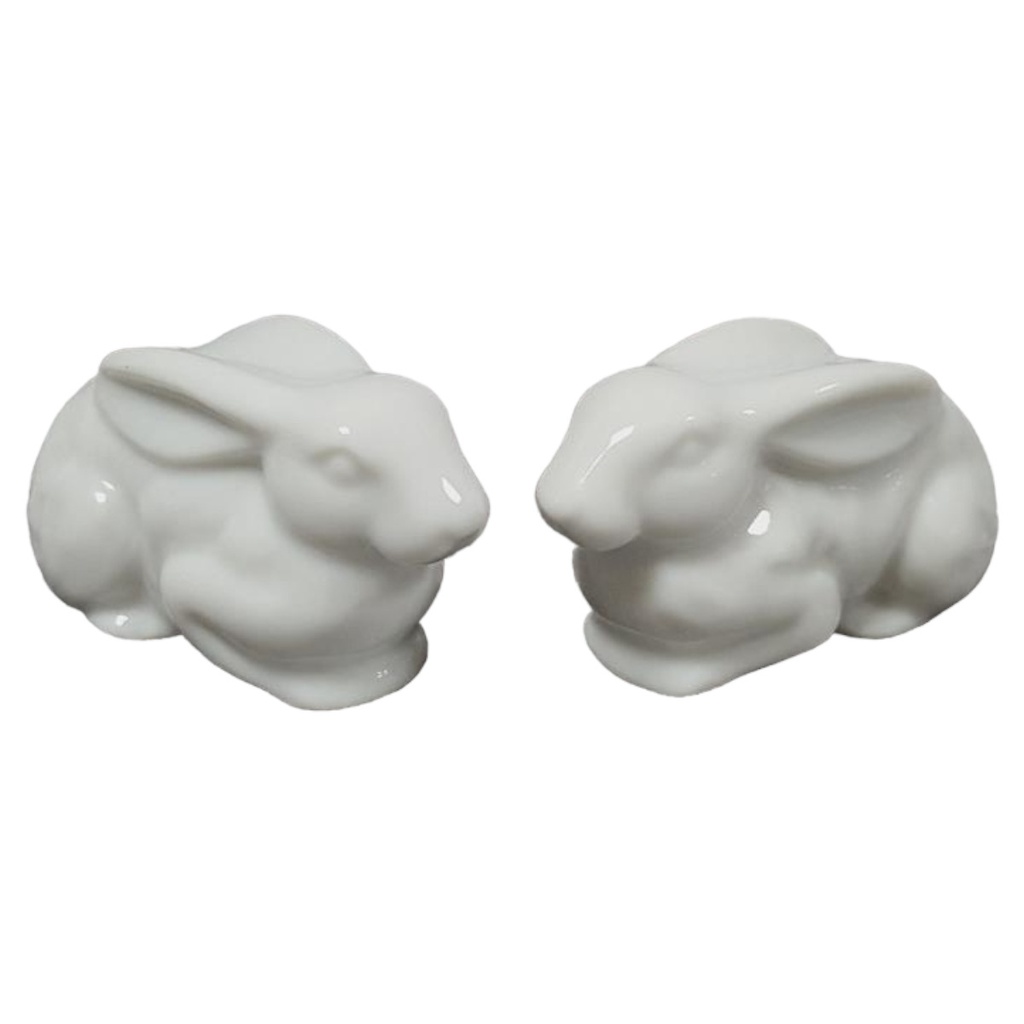 [458110586] Hase Porzellan Dekofigur weiß liegend Set 2 tlg