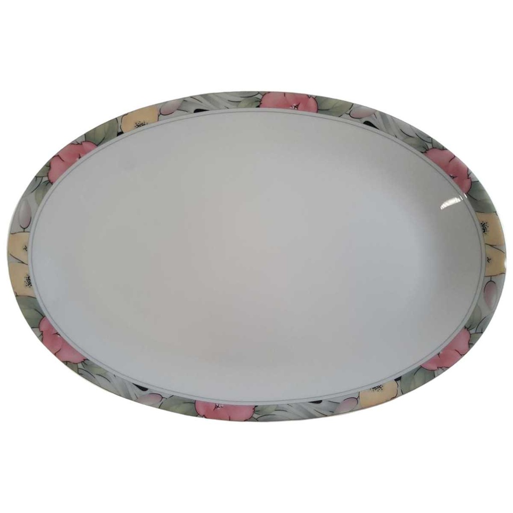 Servierplatte Speiseplatte Fleischplatte Steakplatte 33x22,2 cm Marienbad Ingres Weiss Blumendekor Blumen gebraucht - akzeptabel
