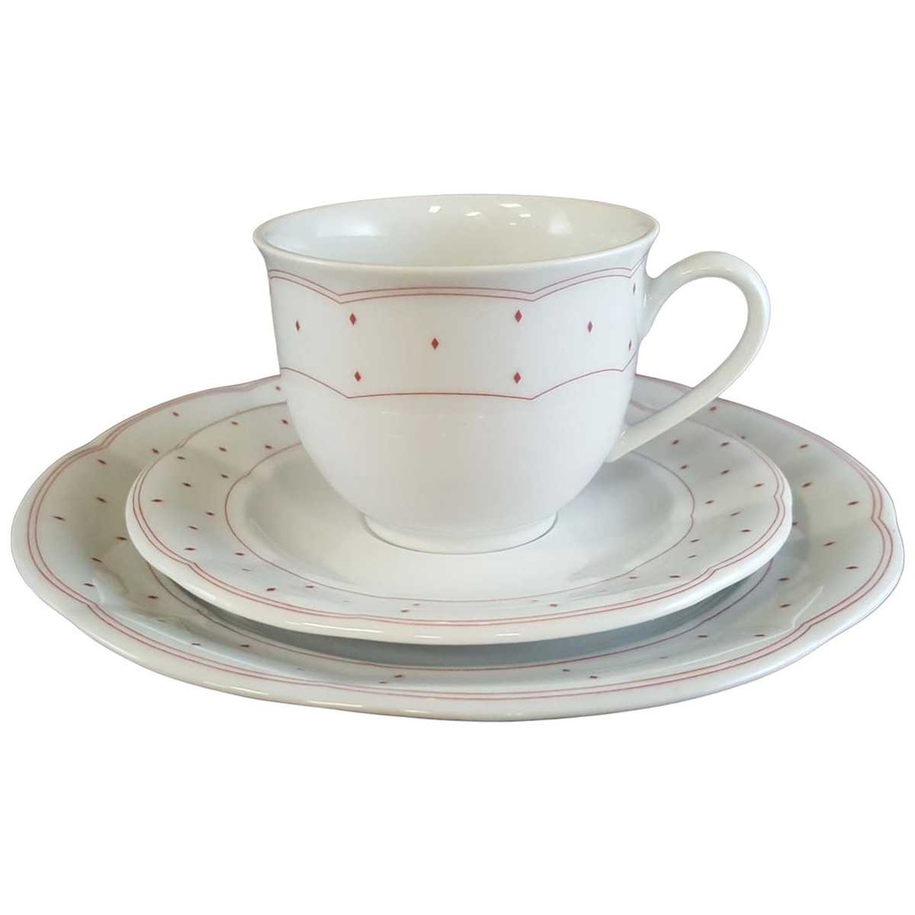 [45811152] Kaffeegedeck 3tlg Marienbad Ingres Weiss Rote Rauten gebraucht - sehr gut