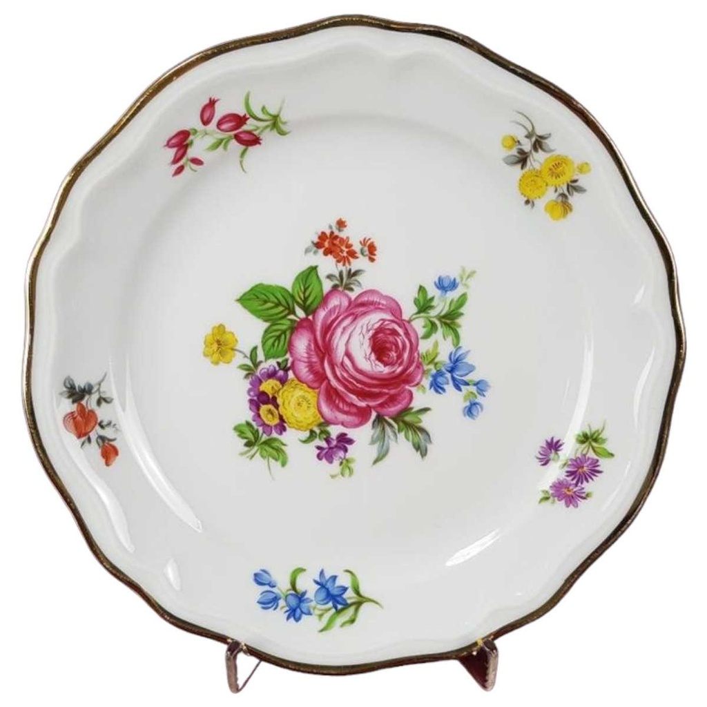 [45811157] Kuchenteller Dessertteller Goldrand 19,7 cm Schirnding Bavaria Blumenmuster mit gebraucht - gut