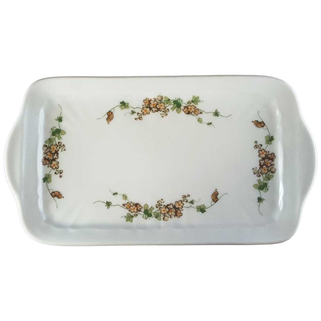Servierplatte Speiseplatte Fleischplatte Tablett für Milch und Zucker 23x12,7 cm Eschenbach Salzburg braun grüne Ranke gebraucht - sehr gut