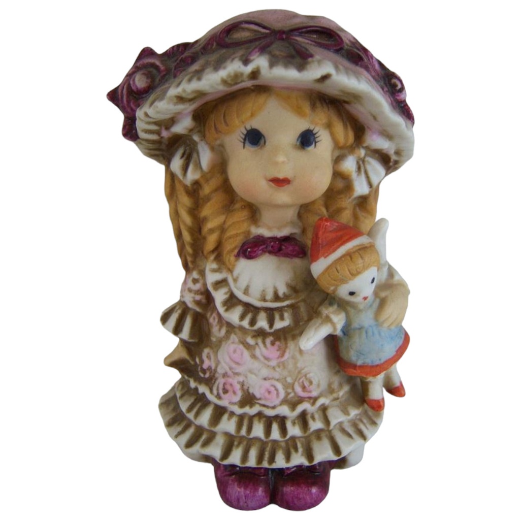 [4581123] Porzellanfigur Mädchen mit Hut und Puppe 13 cm