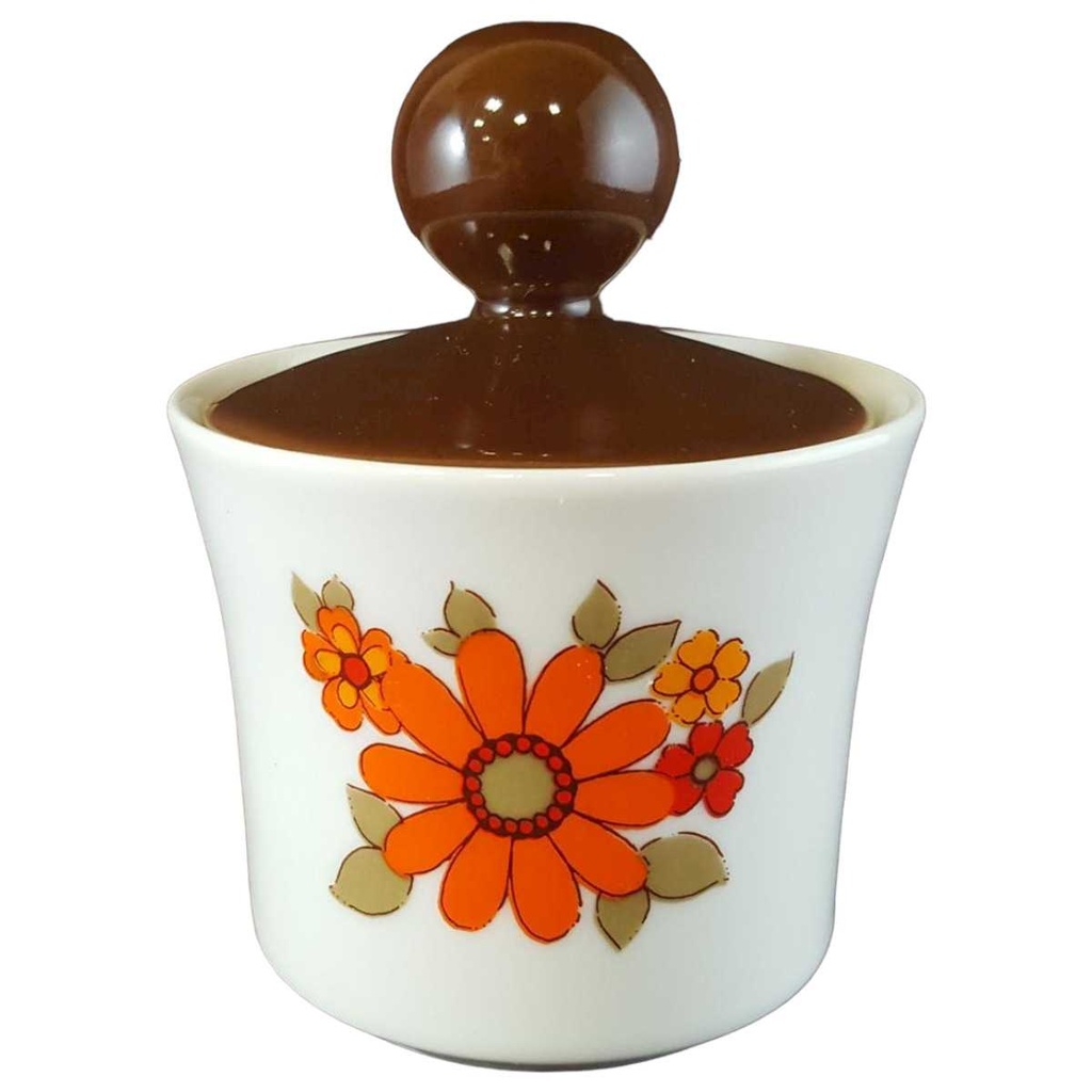 [45811341] Zuckerdose Mitterteich Retrodekor Orange Blumen gebraucht - sehr gut