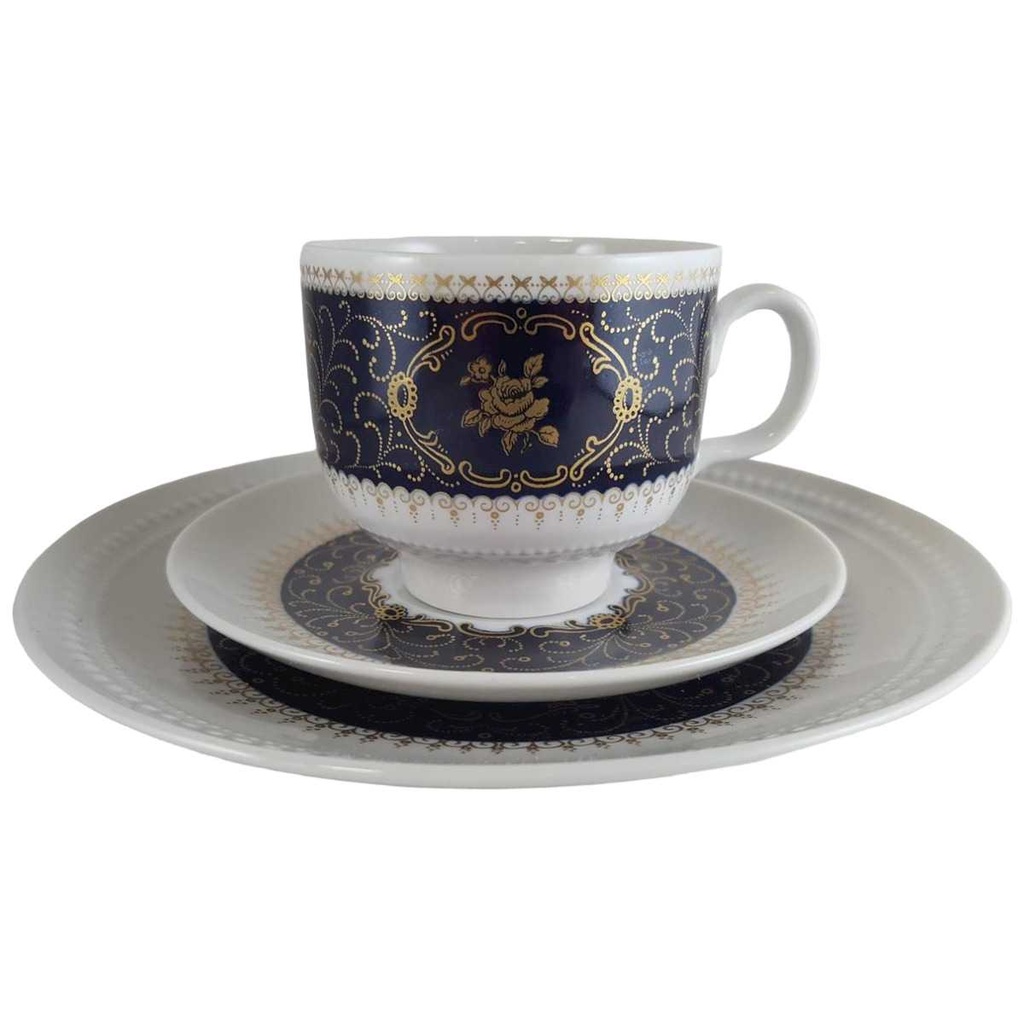 Kaffeegedeck Reichenbach Echt Kobalt mit Golddekor 3tlg.