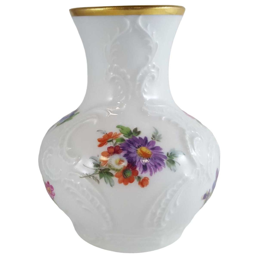 Vase Royal KPM Bavaria Handarbeit mit Goldrand Bunte Blumen H 11,2 cm