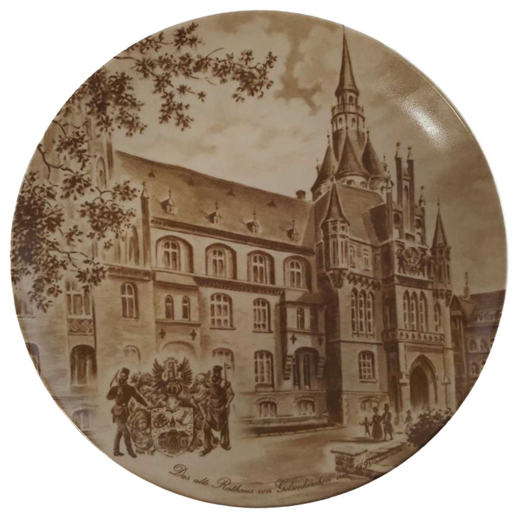 Heimatteller Sammelteller AK Kaiser Porzellan Wandteller Gelsenkirchen 2.Motiv Das alte Rathaus von um 1890 Braun