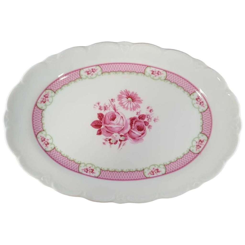 [45811645] Servierplatte Speiseplatte Fleischplatte Steakplatte 32,8x22,5 cm Schirnding Bavaria Rosendekor Rosa gebraucht - sehr gut