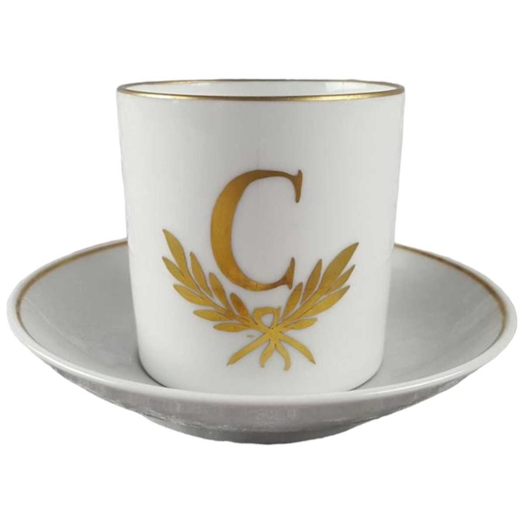 [458117596] Mokkatasse mit Untertasse Tasse Espressotasse & Golddekor Langenthal Schweiz gebraucht - defekt