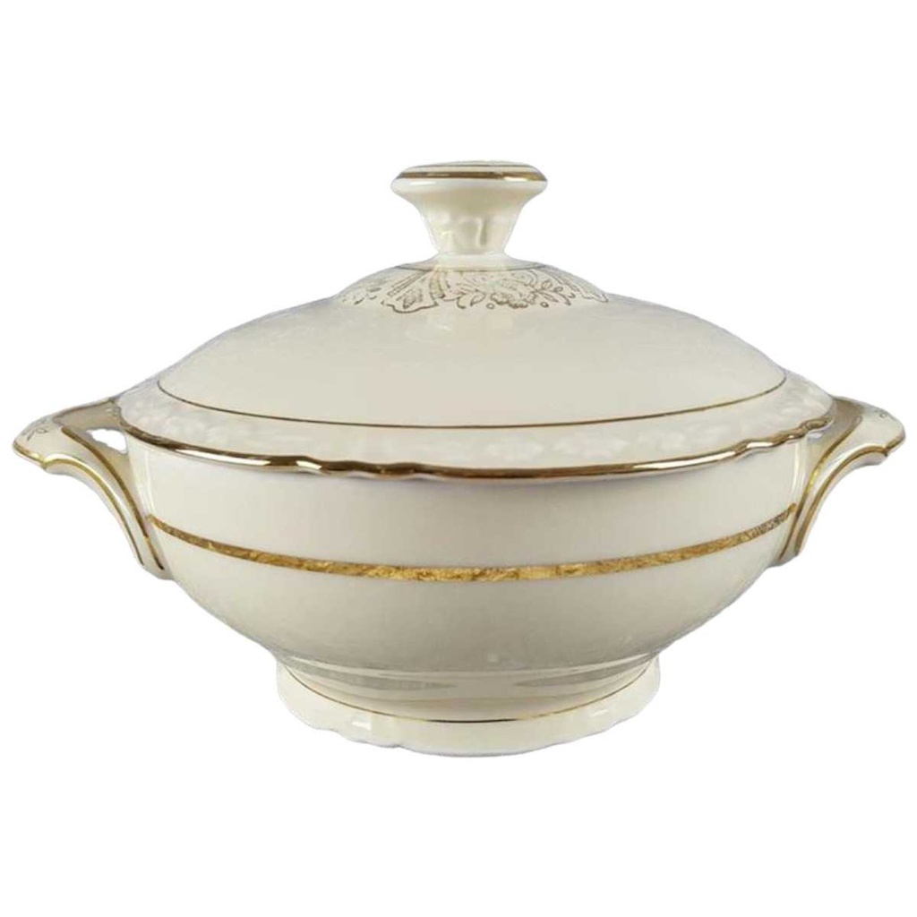 [458117882] Ragoutterrine Goldrand 1,5 L Winterling elfenbein Blumenrelief mit Beige gebraucht - gut