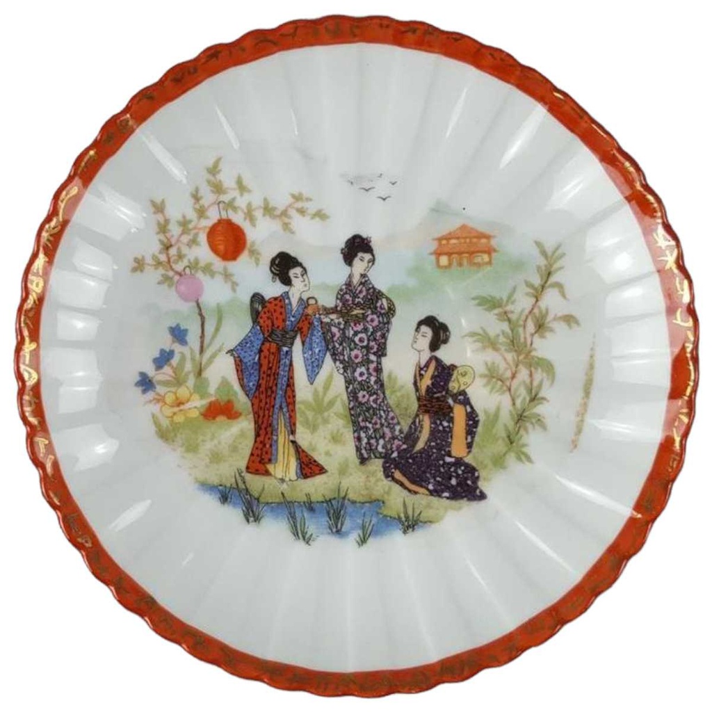 Untertasse für Tee 14,2 cm Unbekannte Hersteller Asiatisches Porzellan Motiv Geishas gebraucht - gut