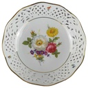 Schale Durchbruchschale Goldrand Durchbrucharbeit 23 cm Marienbad Ingres Weiss bunte Blumen gebraucht - gut