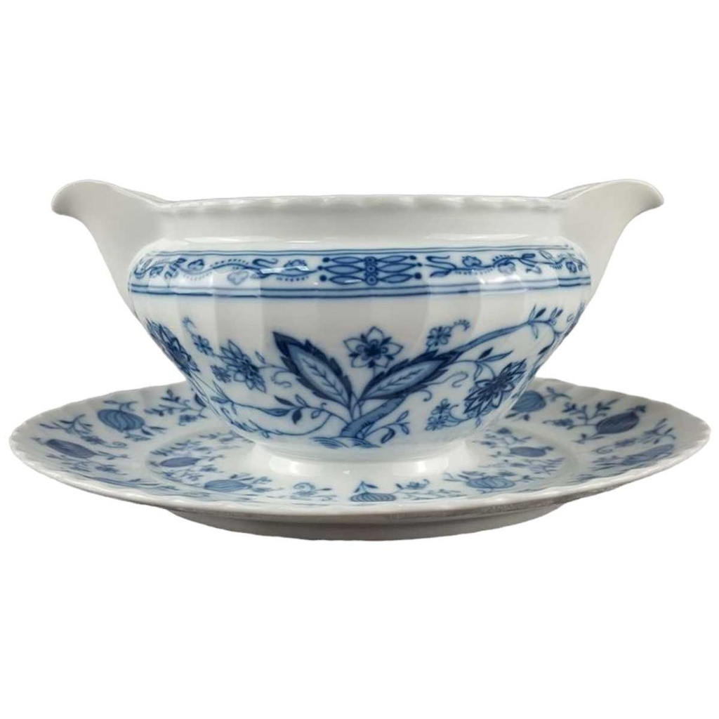 [458118353] Sauciere mit Teller 1tlg Königl. pr. Tettau Royal Drache Modell Exklusiv Echt Kobalt Zwiebelmuster Kobaltblau Blau gebraucht - gut