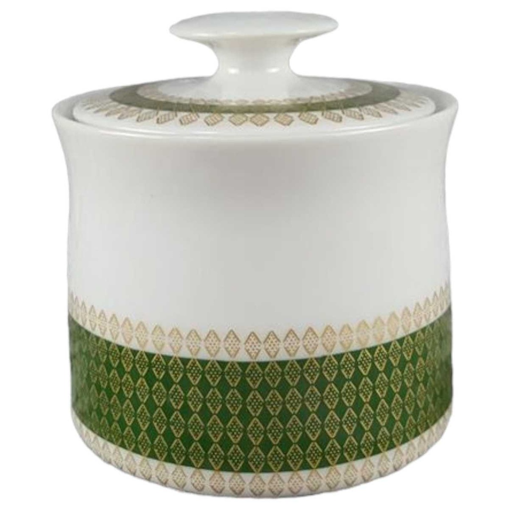 [458118369] Zuckerdose Thomas Porzellan Rheinland grün gold Rautendekor gebraucht - sehr gut