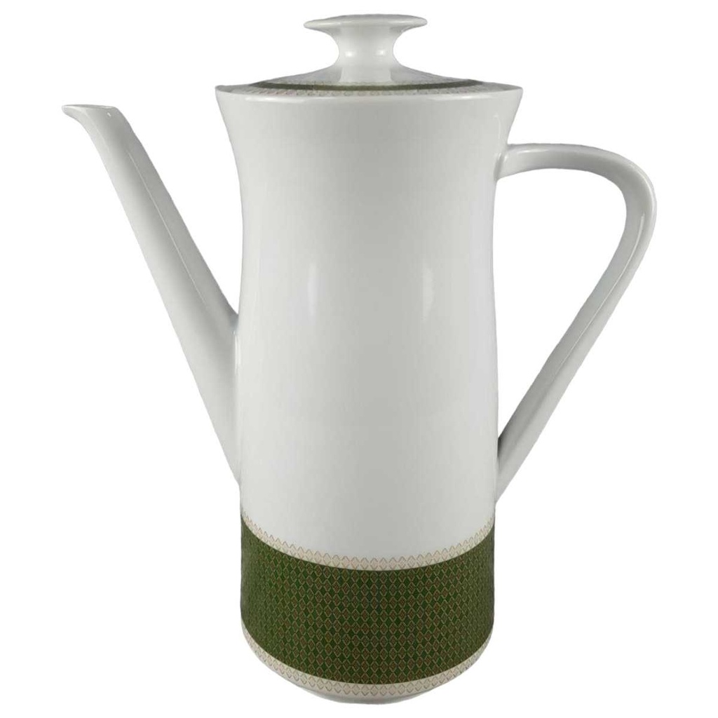 [458118397] Kaffeekanne 1,25 L Thomas Porzellan Rheinland grün gold Rautendekor gebraucht - sehr gut