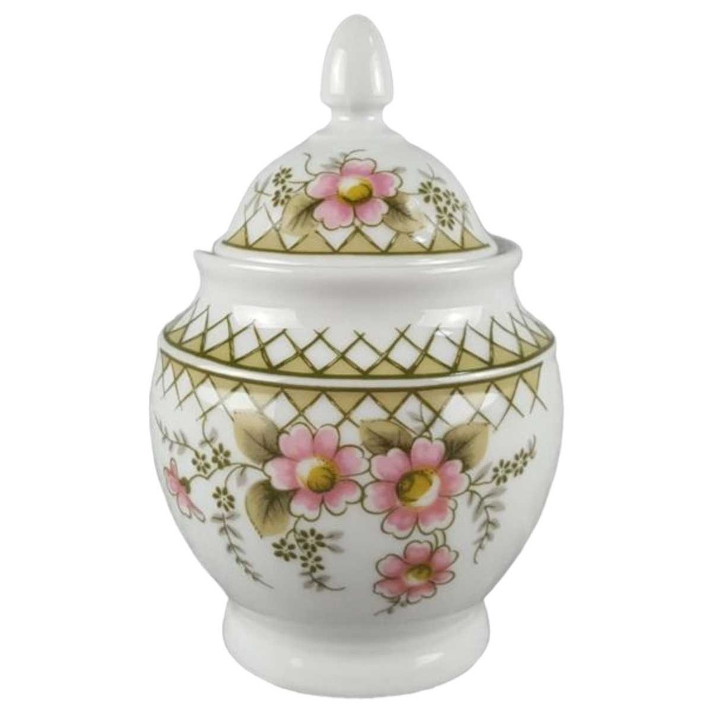 [458118399] Zuckerdose Winterling Kirchenlamitz rosa Blumen grün Rautendekor gebraucht - sehr gut