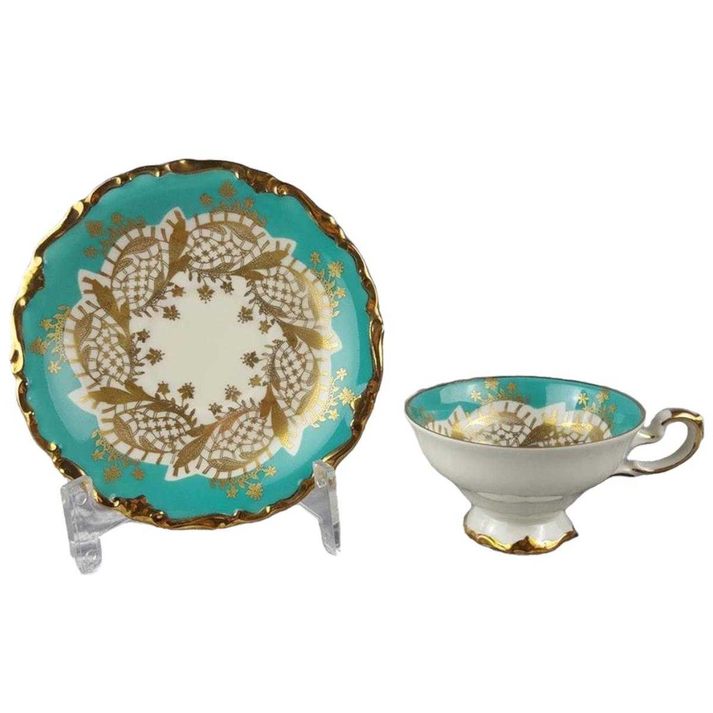 Mokkatasse mit Untertasse Tasse Espressotasse Golddekor Kaiser Porzellan Alka Kunst Elfenbein Beige gebraucht - gut