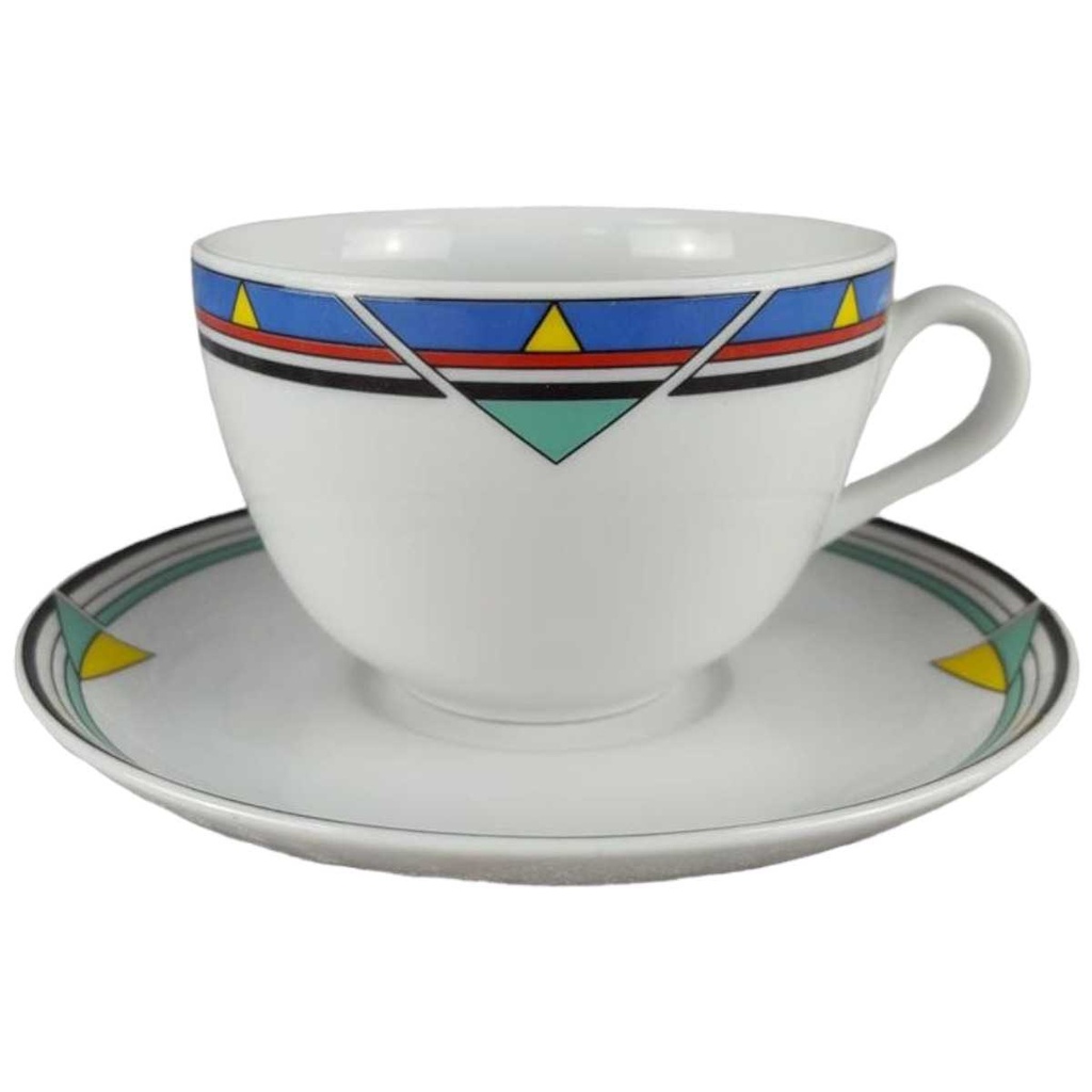 Kaffeetasse mit Untertasse Tasse Flirt bunte Randbordüre gebraucht - gut