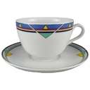 Kaffeetasse mit Untertasse Tasse Flirt bunte Randbordüre gebraucht - gut