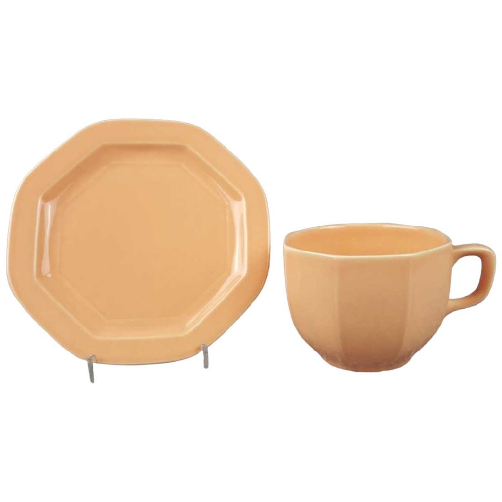 [458118627] Jumbotasse mit Kuchenteller Frühstücksteller Pagnossin Earthenware Einzelteile Orange gebraucht - sehr gut