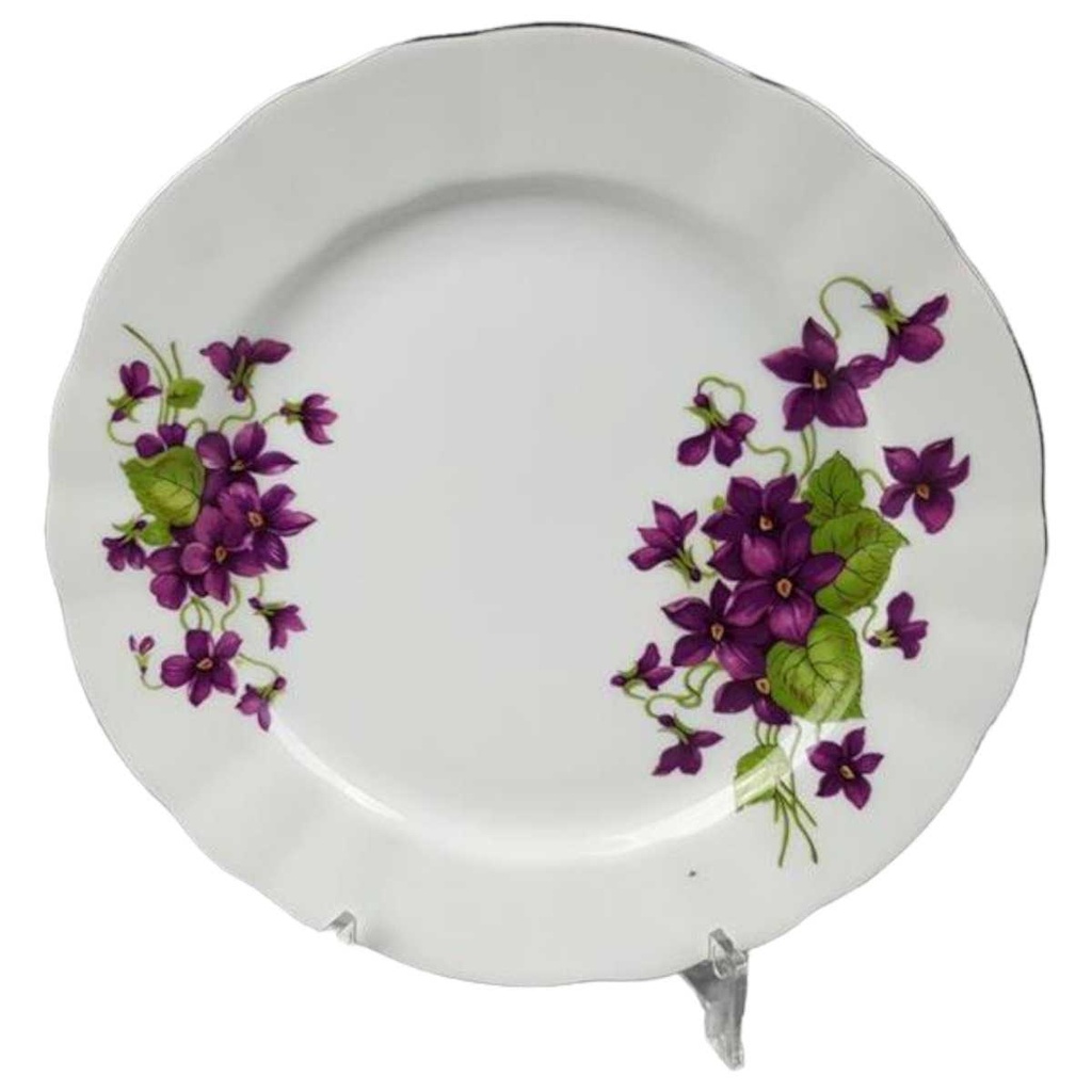 Kuchenteller Dessertteller 19,7 cm Winterling Marktleuthen lila Blume Veilchen Silberrand gebraucht - gut